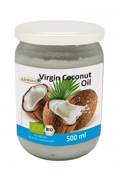 Kokosfett Virgin Coconut Oil (VCO) BIO 500ml  | shop.oelfee.de | Adrisan | Kokosöl