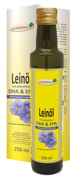 BIO-Leinöl* mit pflanzl. DHA & EPA  | shop.oelfee.de | Nahrungsergänzung | Adrisan